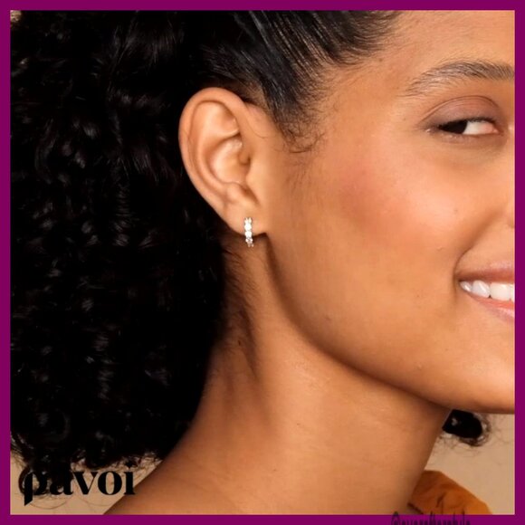 14K Gold Plated Sterling Silver Huggie Hoop Earrings with Cubic Zirconia - Picture 6 of 6